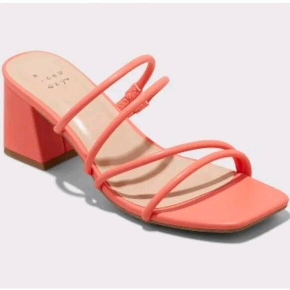 New Blakely mule 2.25" block heel Memory foam Coral Pink Slip-on sandals 8.5 NWT - Picture 5 of 6